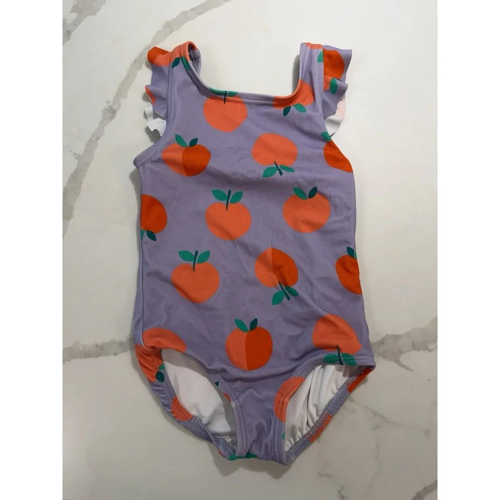 Hanna Andersson Lot Of 2 Swim Suit Skater Dress 2T Apples Flowers Play date